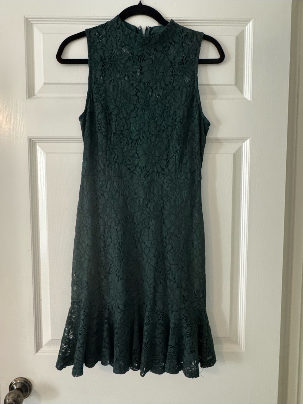 She + Sky Emerald Lace Dress with Flounce Hem